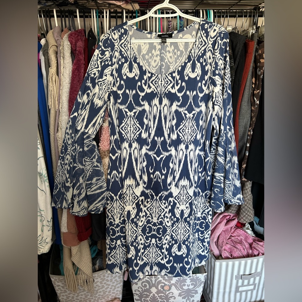 Blue and white printed dress